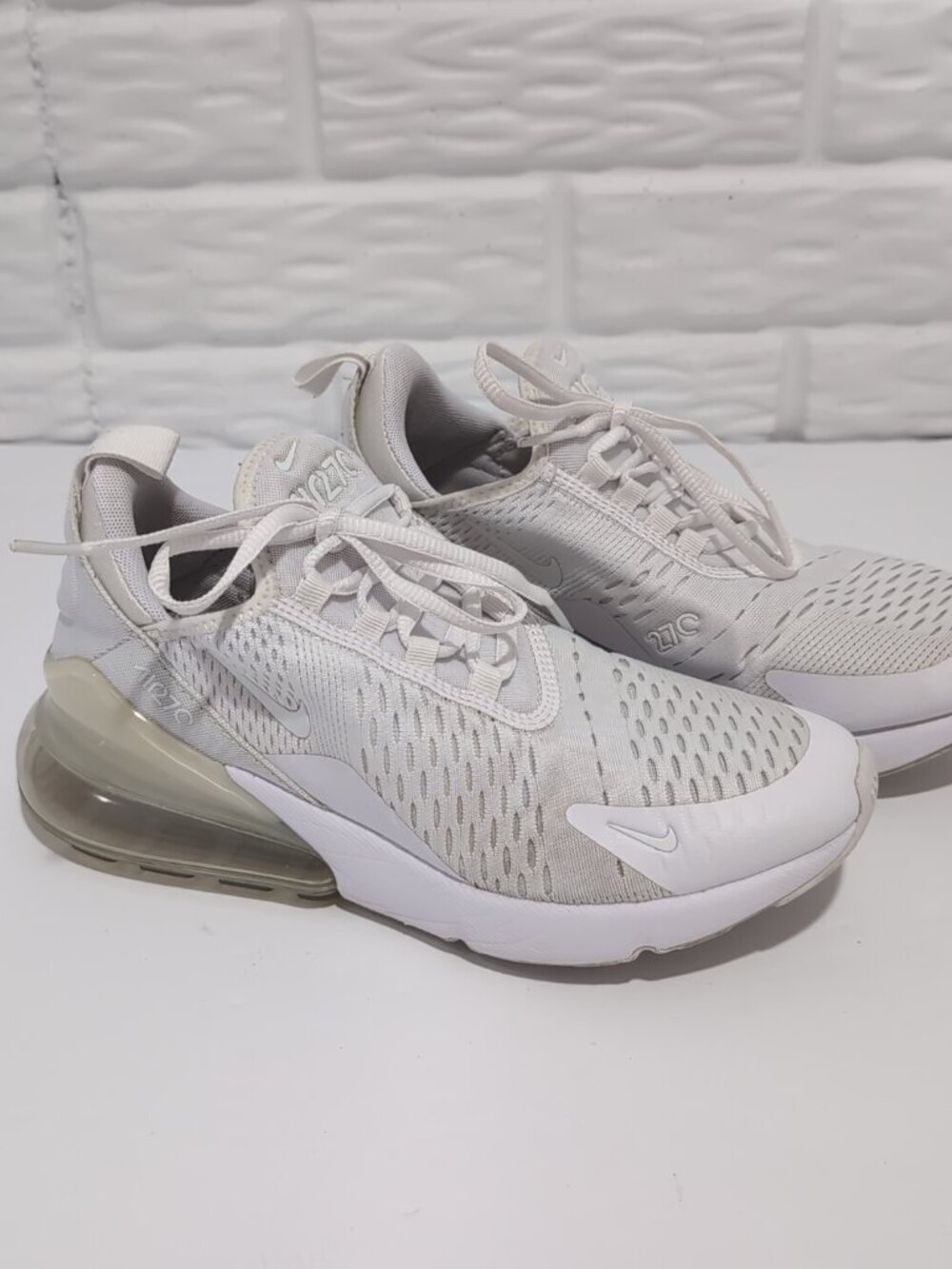 Nike Air Max 270 Shoes Youth Size 6Y Triple White Athletic Sneakers 943345-103